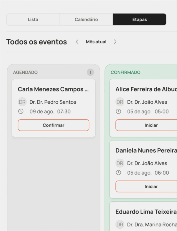 Agenda da Normedic em etapas: agendado e confirmado