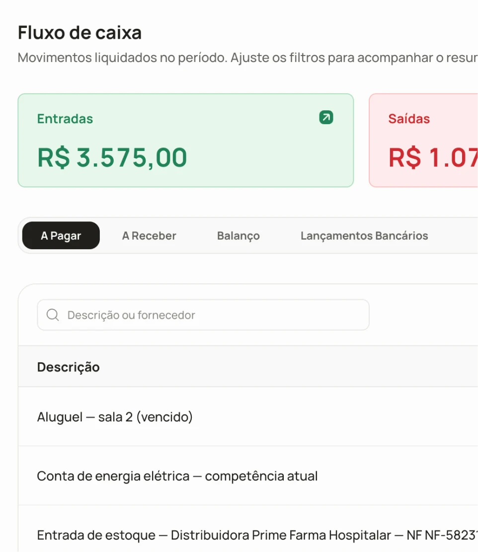 Tela de Gestão Financeira da Normedic