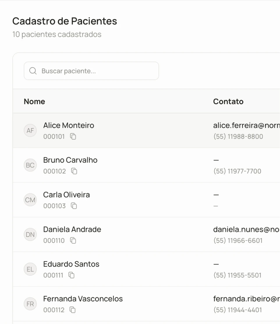 Tela de Prontuário Eletrônico da Normedic